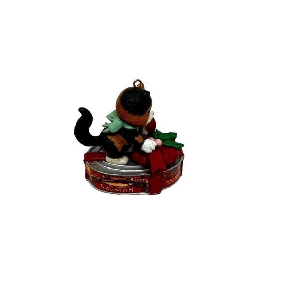 Vintage 1992 Lustre Fame Kitty Cat On Salmon Tin Can 2.25” Ornament - Picture 4 of 8
